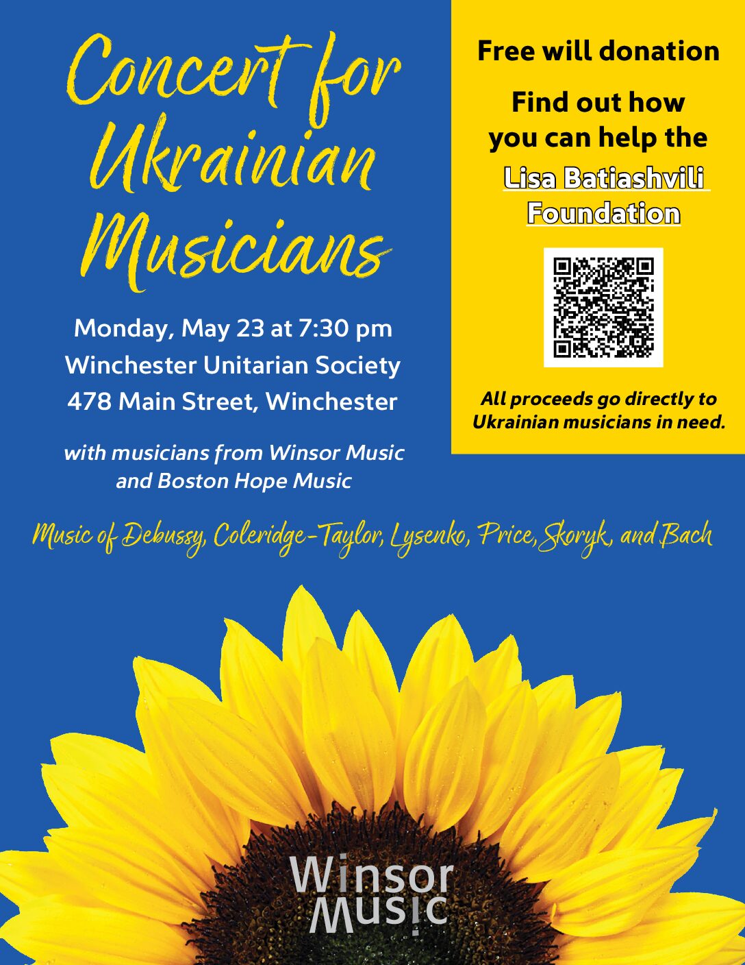 Ukrainian Musicians  benefit concert Monday May 23 2022 @ 7:30